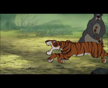 A Cartoon Of A Tiger Running With A Bear Behind It GIF