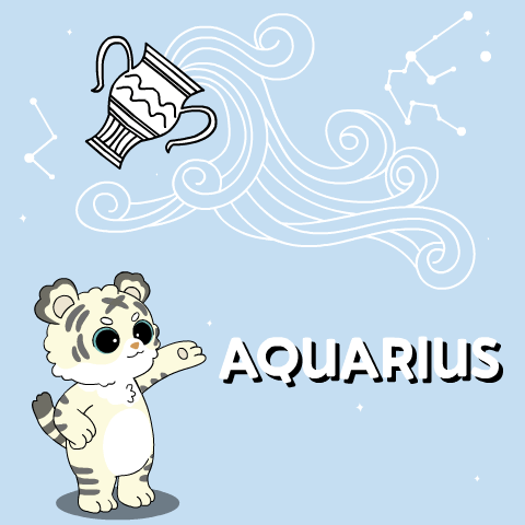 A Cartoon Of A Tiger With The Word Aquarius Below It GIF