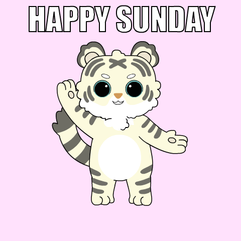 A Cartoon Of A Tiger With The Words Happy Sunday Above It GIF