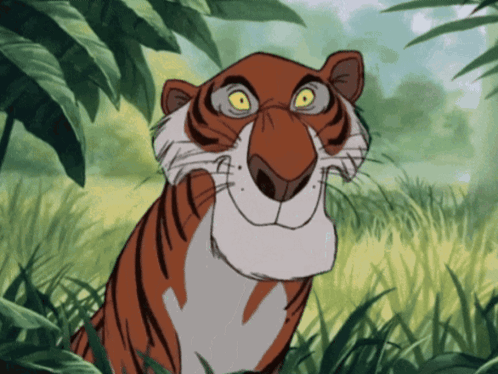 A Cartoon Of A Tiger With Yellow Eyes GIF