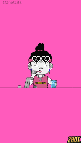 A Cartoon Of A Toothbrush In A Glass With The Hashtag @Zhotcita At The Top GIF