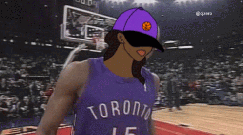 A Cartoon Of A Toronto Basketball Player Wearing A Purple Cap GIF