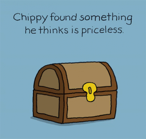 A Cartoon Of A Treasure Chest With A Sign That Says " It 'S You " GIF