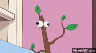 A Cartoon Of A Tree With Leaves Growing Out Of A Shelf . GIF