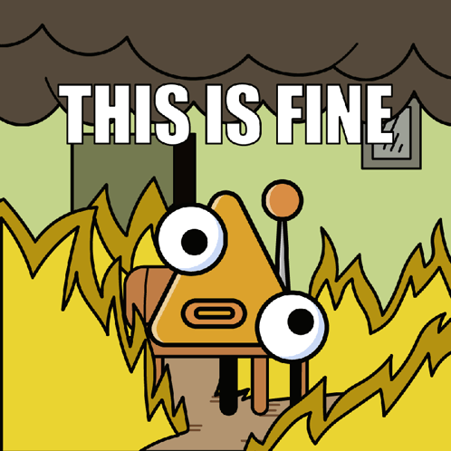 A Cartoon Of A Triangle With Big Eyes And The Words This Is Fine Above It GIF