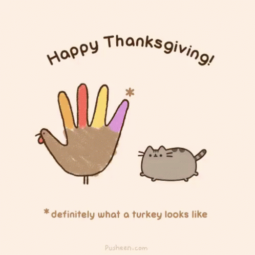 A Cartoon Of A Turkey And A Cat With The Words `` Happy Thanksgiving '' . GIF