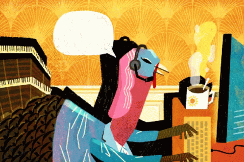 A Cartoon Of A Turkey Wearing Headphones And A Headset GIF