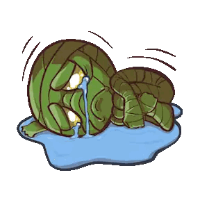 a cartoon of a turtle crying in a puddle