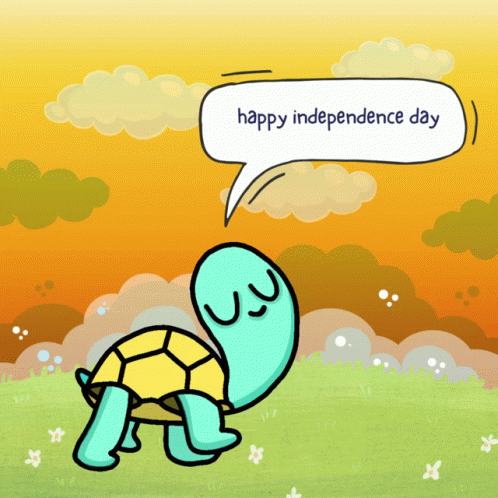 A Cartoon Of A Turtle With A Speech Bubble Saying Happy Independence Day GIF