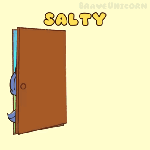 A Cartoon Of A Unicorn Holding A Briefcase With The Word Salty On The Bottom GIF