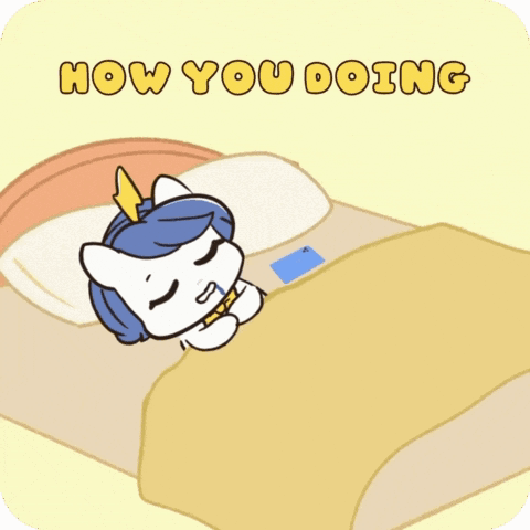 A Cartoon Of A Unicorn Laying On A Bed With The Words " How You Doing " Below It GIF