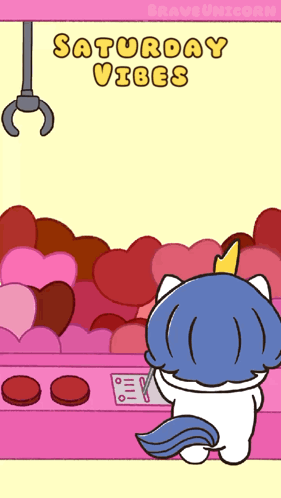 A Cartoon Of A Unicorn Playing A Game With The Words Saturday Vibes Above It GIF