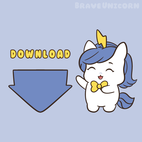 A Cartoon Of A Unicorn With An Arrow Pointing To The Download Button GIF
