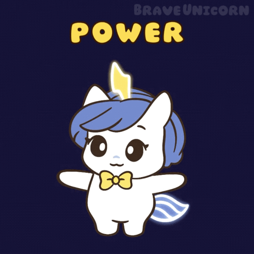 A Cartoon Of A Unicorn With The Word Power Written On It GIF