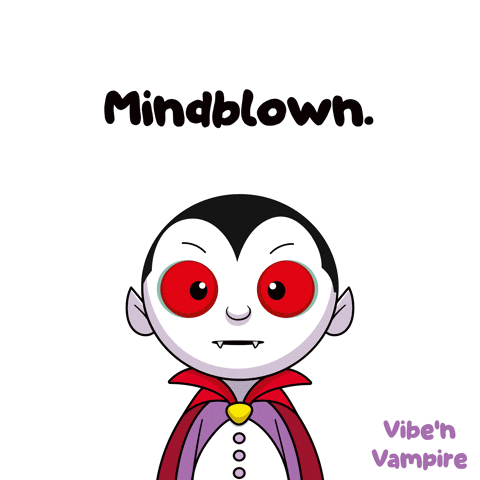 A Cartoon Of A Vampire With Red Eyes And The Words Mindblown Above Him GIF