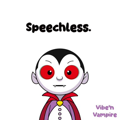 A Cartoon Of A Vampire With Red Eyes And The Words Speechless Below Him GIF