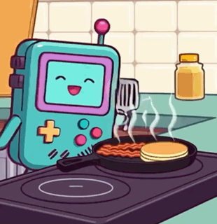 A Cartoon Of A Video Game Controller Cooking Pancakes On A Stove . GIF