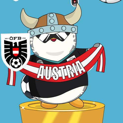 A Cartoon Of A Viking Holding A Scarf With The Word Austria On It GIF