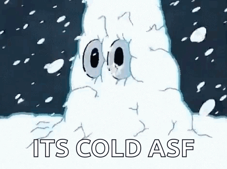 A Cartoon Of A Volcano Covered In Snow With The Words `` It 'S Cold Asf '' Written On It . GIF