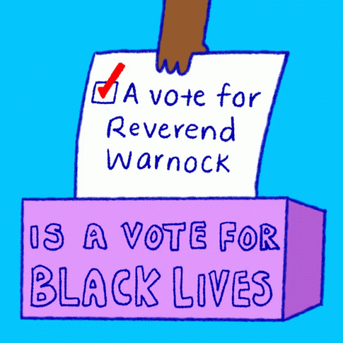 A Cartoon Of A Vote For Reverend Warnock GIF