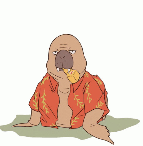 A Cartoon Of A Walrus Wearing A Red Shirt And Tie GIF