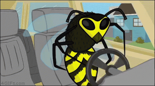 A Cartoon Of A Wasp Driving A Car With The Website 4Gifs.com Visible In The Corner GIF