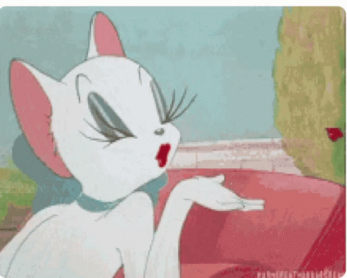 A Cartoon Of A White Cat Blowing A Kiss With Her Hand GIF