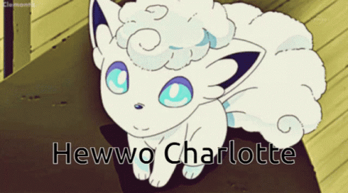 White Cat With Blue Eyes Hewwo Charlotte Text GIF