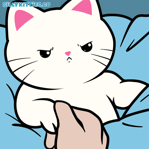 A Cartoon Of A White Cat With Pink Ears And The Words Sillykitties.co Above It GIF