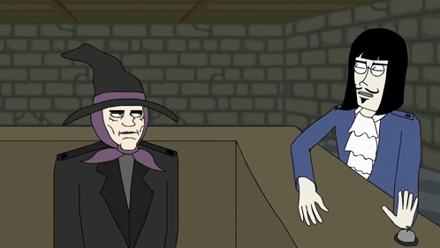 A Cartoon Of A Witch And A Man With The Word Din Written On The Bottom GIF