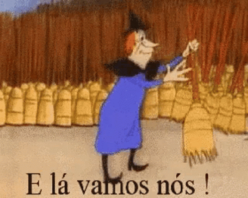 A Cartoon Of A Witch With The Words " E La Vamos Nos " On The Bottom GIF