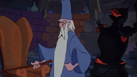 A Cartoon Of A Wizard Standing In Front Of A Black Monster That Says " Browse To Bur Muda " GIF
