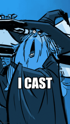 A Cartoon Of A Wizard With The Words I Cast On The Bottom GIF