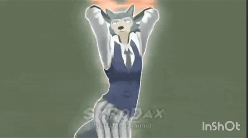 A Cartoon Of A Wolf In A Suit And Tie With His Hands In The Air GIF