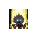 a cartoon of a wolf with blue eyes standing in front of a light .