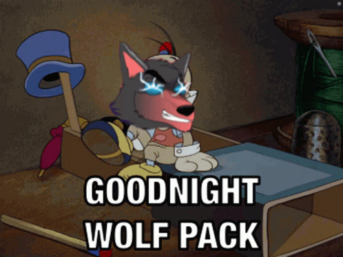 a cartoon of a wolf with the words goodnight wolf pack