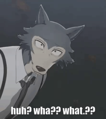 A Cartoon Of A Wolf With The Words Huh Wha What On The Bottom GIF