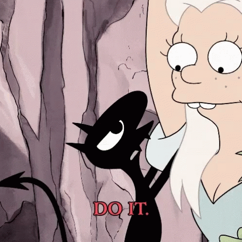 A Cartoon Of A Woman And A Devil With The Word Do It In Red GIF