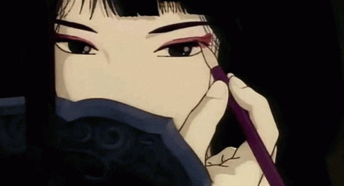 A Cartoon Of A Woman Applying Eye Shadow With A Brush . GIF