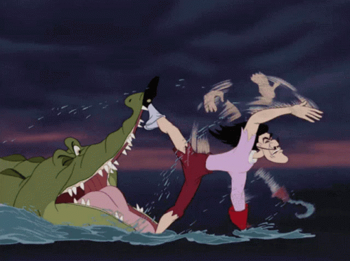A Cartoon Of A Woman Being Attacked By An Alligator GIF