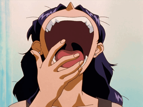 A Cartoon Of A Woman Covering Her Face With Her Hand GIF