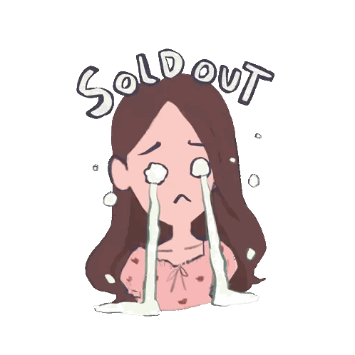 a cartoon of a woman crying with the words sold out above her