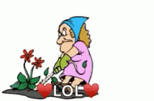 A Cartoon Of A Woman Cutting Flowers With A Thought Bubble Saying Darn Who Said That Working In The Garden Is Relaxing GIF