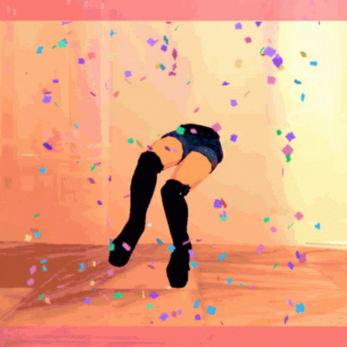 A Cartoon Of A Woman Dancing With Confetti Falling GIF