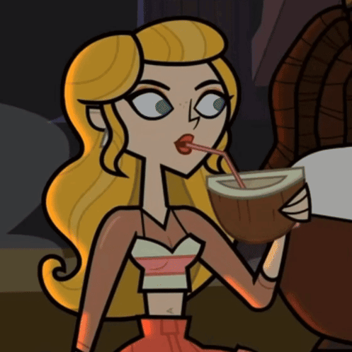A Cartoon Of A Woman Drinking From A Coconut With A Straw GIF