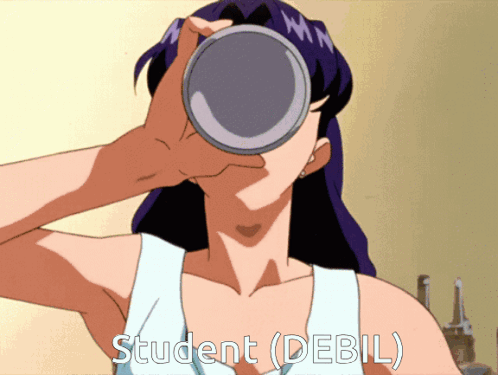 A Cartoon Of A Woman Drinking From A Cup With The Words Student ( Debil ) Written Below Her GIF