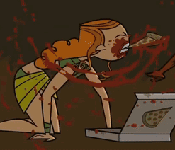 A Cartoon Of A Woman Eating A Slice Of Pizza From A Box GIF