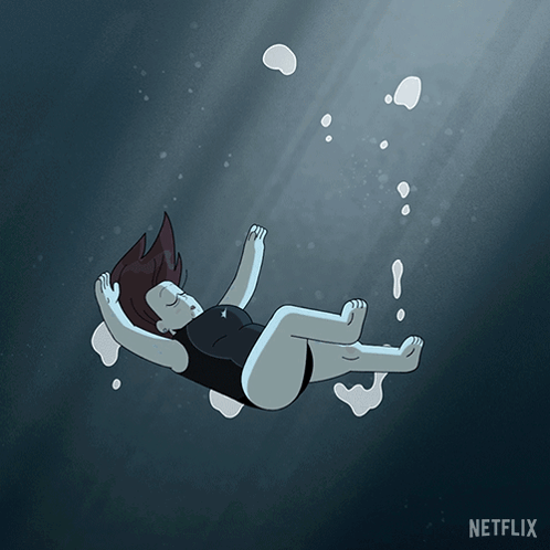 A Cartoon Of A Woman Floating In The Water With A Netflix Logo Below Her GIF