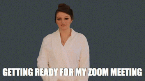 A Cartoon Of A Woman Getting Ready For A Zoom Meeting . GIF
