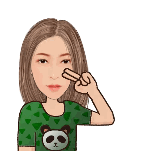 a cartoon of a woman giving a peace sign with the words " no problem " behind her